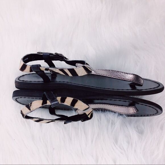 Freebird Zebra & Metallic Calf Hair Thong Sandals - Picture 2 of 6
